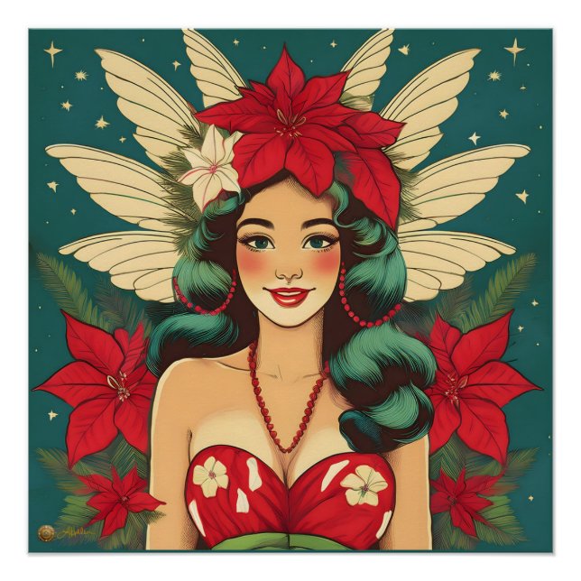 Retro 50s Tropical Christmas Pin-Up Girl Poster (Front)