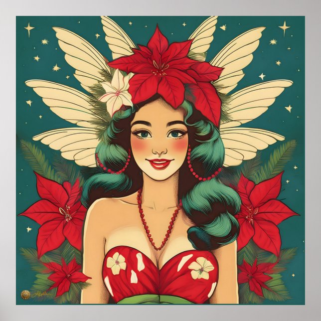 Retro 50s Tropical Christmas Pin-Up Girl Poster (Front)