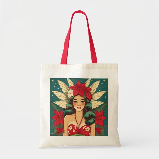 Retro 50s Tropical Christmas Pin-Up Girl Tote Bag (Front)