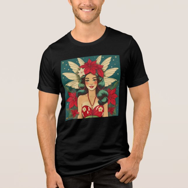 Retro 50s Tropical Christmas Pin-Up Girl Tri-Blend Shirt (Front)