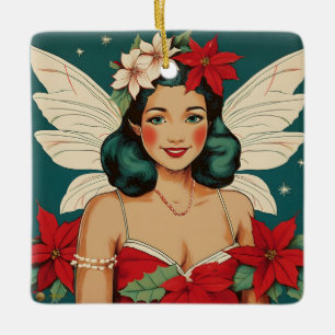 Retro 50s Tropical Christmas Pin-Up Starlet Ceramic Ornament