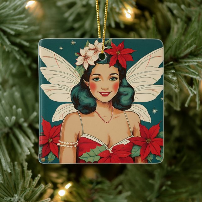 Retro 50s Tropical Christmas Pin-Up Starlet Ceramic Ornament (Tree)