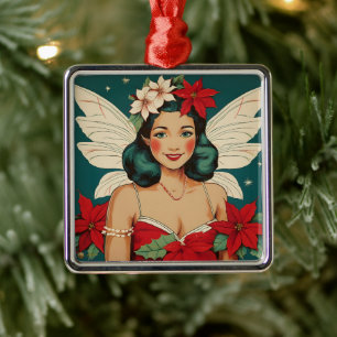 Retro 50s Tropical Christmas Pin-Up Starlet Metal Tree Decoration