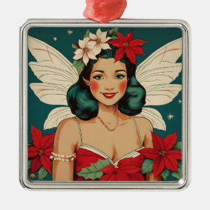 Retro 50s Tropical Christmas Pin-Up Starlet Metal Tree Decoration