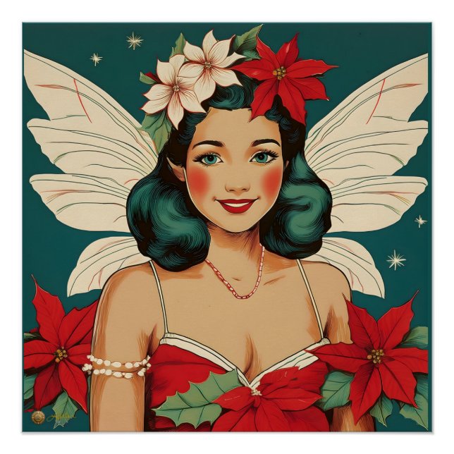 Retro 50s Tropical Christmas Pin-Up Starlet Poster (Front)