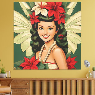 Retro 50s Tropical Christmas Princess Canvas Print