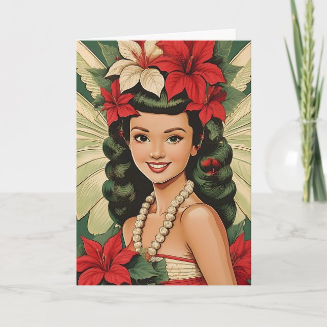Retro 50s Tropical Christmas Princess Card (Front)