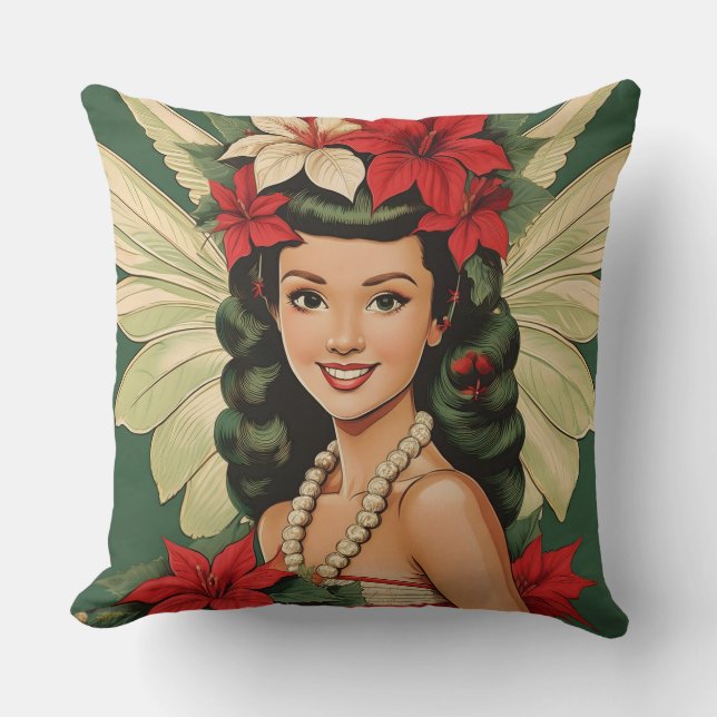 Retro 50s Tropical Christmas Princess Cushion (Front)