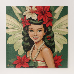 Retro 50s Tropical Christmas Princess Jigsaw Puzzle