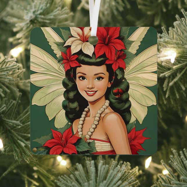Retro 50s Tropical Christmas Princess Metal Tree Decoration (Insitu)