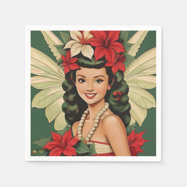 Retro 50s Tropical Christmas Princess Napkin (Front)