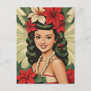 Retro 50s Tropical Christmas Princess Postcard