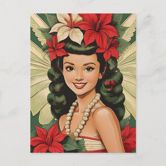 Retro 50s Tropical Christmas Princess Postcard (Front)