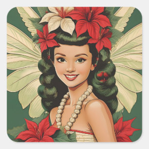 Retro 50s Tropical Christmas Princess Square Sticker