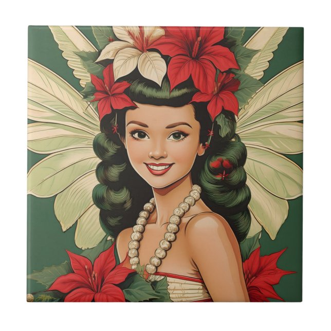 Retro 50s Tropical Christmas Princess Tile (Front)