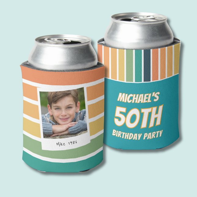 Retro 50th Birthday For Him Photo Can Cooler (Creator Uploaded)