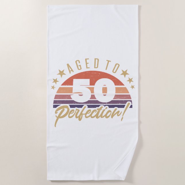 Retro 50th Birthday Humour Beach Towel (Front)