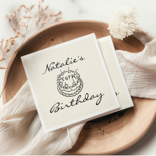 Retro 50th Hand Drawn Cake Fifty Fun Birthday Napkin