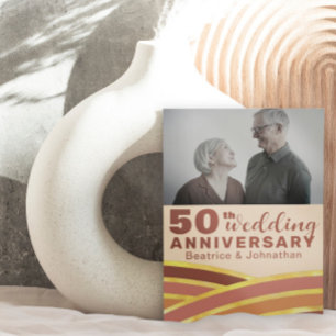 Retro 50th Wedding Anniversary Black & Gold Photo Invitation