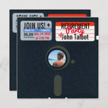 Retro 5.25 Floppy Disc Retirement Party invite