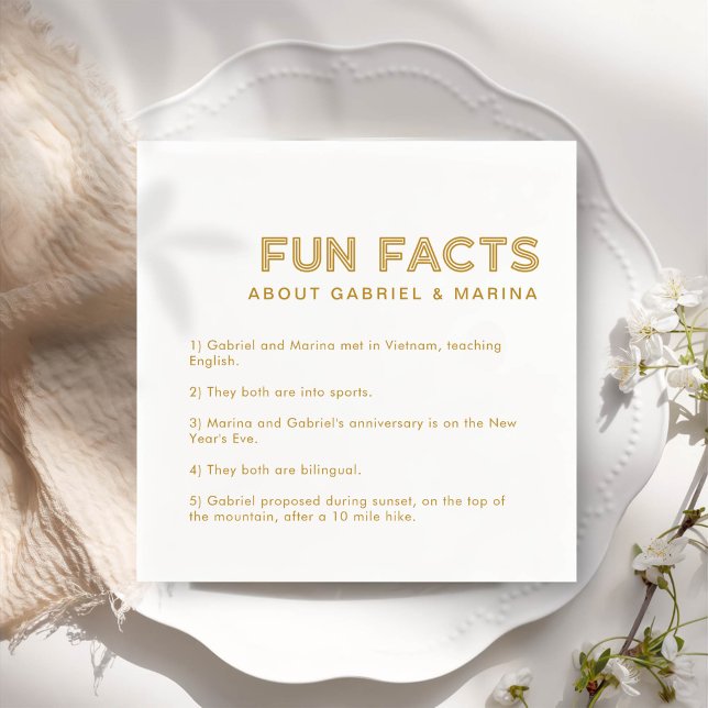Retro 5 Fun Facts Wedding Napkin (Creator Uploaded)