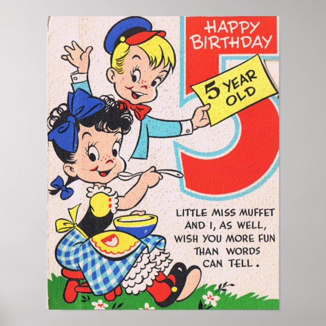 Retro 5th Birthday Card Poster (Front)