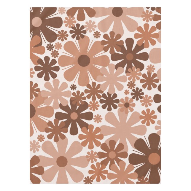 Retro 60s 70s Aesthetic Floral Pattern in Brown Tablecloth (Front)