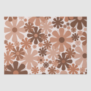 Retro 60s 70s Aesthetic Floral Pattern in Brown Tissue Paper