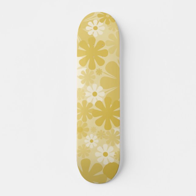Retro 60s 70s Aesthetic Floral Pattern in Mustard Skateboard (Front)