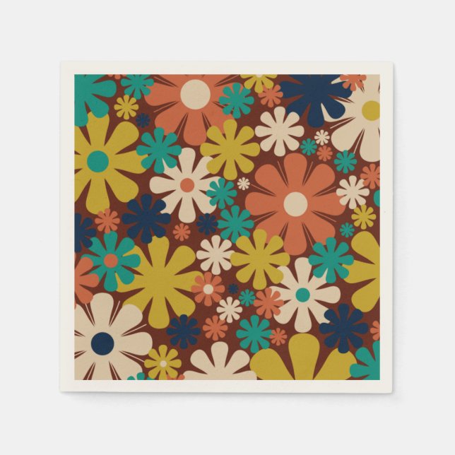 Retro 60s 70s Aesthetic Floral Pattern Napkin (Front)