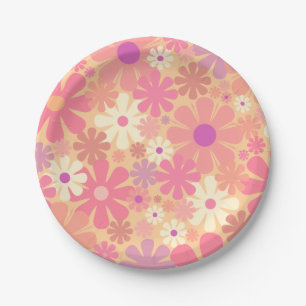 Retro 60s 70s Aesthetic Floral Pattern Paper Plate