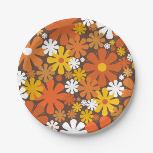 Retro 60s 70s Aesthetic Floral Pattern Paper Plate