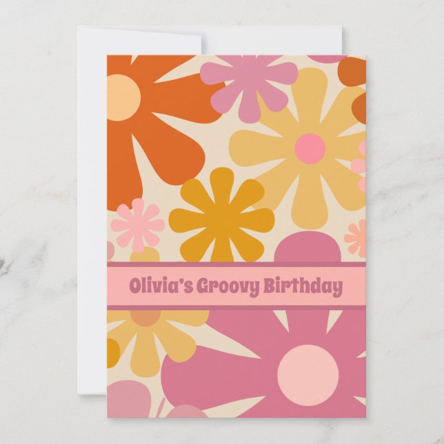 Retro 60s 70s Aesthetic Floral Pattern Personalise Invitation (Front)