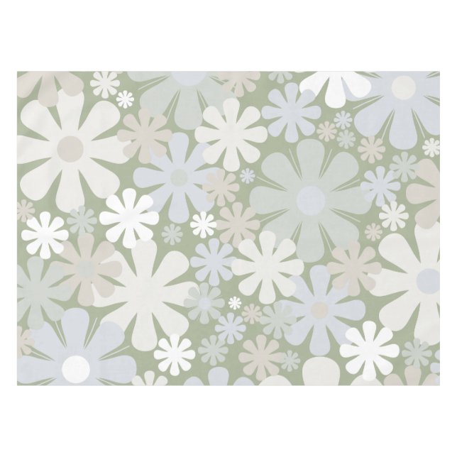 Retro 60s 70s Aesthetic Floral Pattern Sage Green Tablecloth (Front (Horizontal))