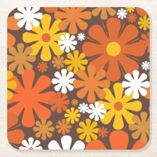 Retro 60s 70s Aesthetic Floral Pattern Square Pape Paper Coaster