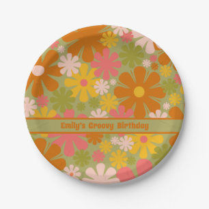 Retro 60s 70s Aesthetic Floral Personalised Groovy Paper Plate