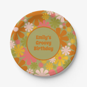 Retro 60s 70s Aesthetic Floral Personalised Groovy Paper Plate