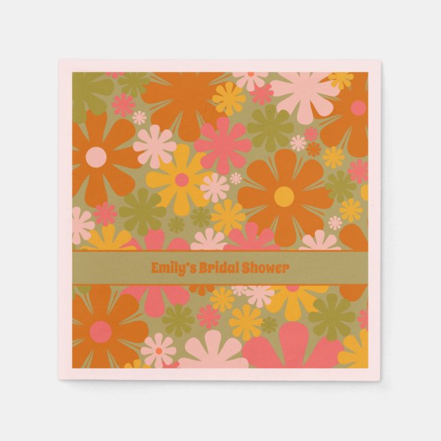 Retro 60s 70s Aesthetic Floral Personalised Napkin (Front)