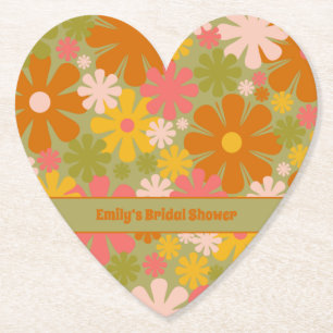 Retro 60s 70s Aesthetic Floral Personalised Paper Coaster