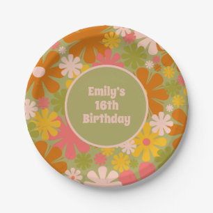 Retro 60s 70s Aesthetic Floral Personalised Paper Plate