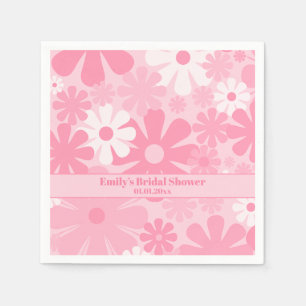 Retro 60s 70s Aesthetic Pink Floral Personalised Napkin
