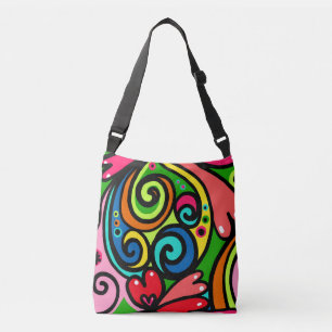 Retro 60s 70s Colorful Doodle Crossbody Bag