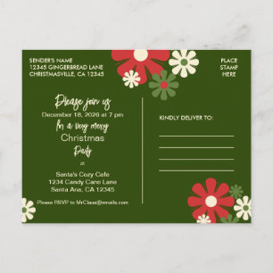 Retro 60s 70s Floral Christmas Party Invitation Postcard