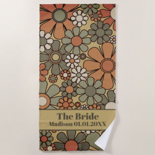 Retro 60s 70s Floral Pattern for the Bride Beach Towel