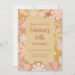 Retro 60s 70s Floral Pattern Vintage Vibe Invitation