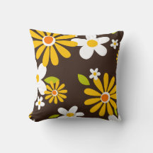 retro 60s 70s flower style throw pillow