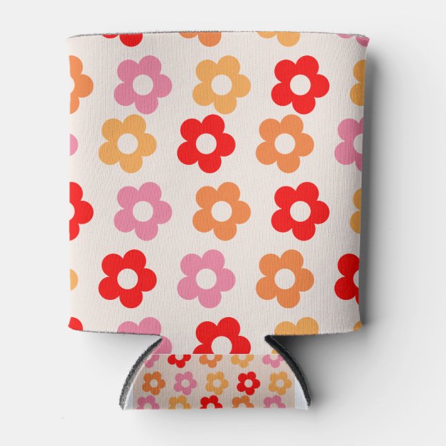 Retro 60s 70s flowers hippie can cooler (Front)