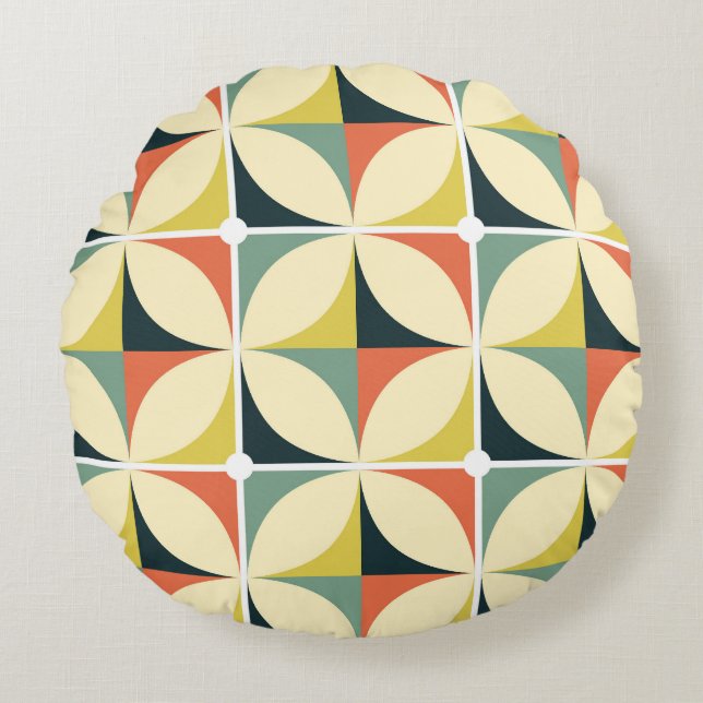 Retro 60's 70's geometric pattern. round cushion (Front)