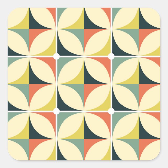 Retro 60's 70's geometric pattern. square sticker (Front)