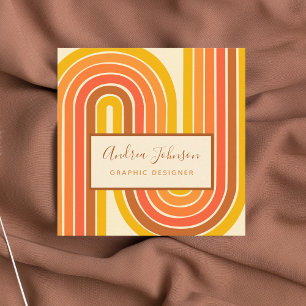 Retro 60s 70s Geometric Rainbow Sixties Waves Square Business Card